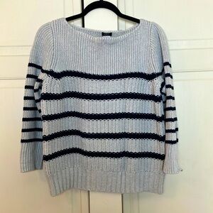 J. Crew Striped Gray Navy and White Women's Sweater 3/4 sleeve Sz Large EUC